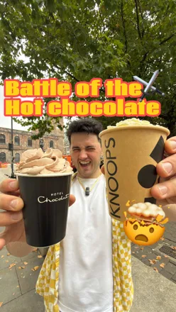 Comparing rich hot chocolates at Hotel Chocolat and Knoops in Manchester's Northern Quarter.