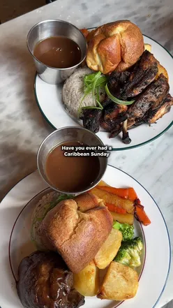 Caribbean and Irish fusion dishes served at Paddy’s Yard, Brixton, showcasing jerk chicken and vibrant flavors.