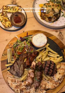Delicious Greek dishes with generous portions at Mythos restaurant in Leeds, perfect for food lovers.#leeds #leedsfood