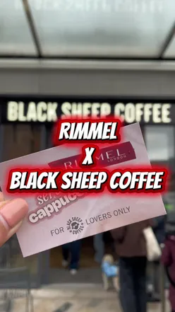 Rimmel London x Black Sheep Coffee pop-up event featuring cappuccinos and beauty products for coffee lovers.