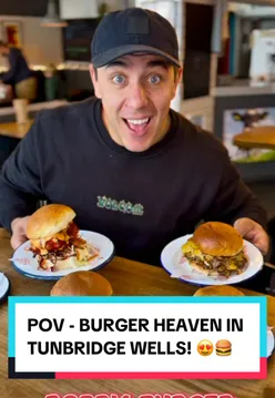 A mouthwatering spread of gourmet burgers at Roddy Burger in Tunbridge Wells, featuring The Gazza and The Filthy Animal.