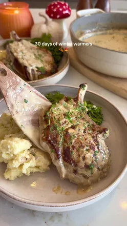 Delicious garlic & parmesan pork chops served in a cozy autumn setting, perfect for family dinners and quick meals.