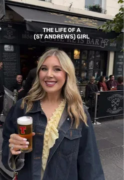 St Andrews girl enjoying golf, food, and drinks in a scenic setting, capturing the essence of St Andrews life.