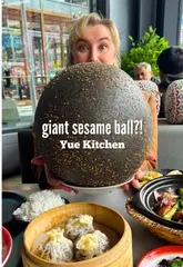 Shoreditch, London: Vegan Cantonese feast at Yue Kitchen - giant sesame ball, dim sum, veg dumplings & scallion tofu noodles.