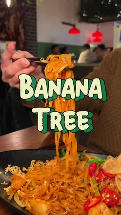 Halal Pan Asian dishes at Banana Tree, including Katsu Burger, Thai cod fritters, and Wild Strawberry Sparkler.