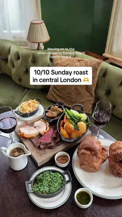 Cozy Sunday roast at The George in Fitzrovia, featuring traditional British dishes and elegant pub ambiance.