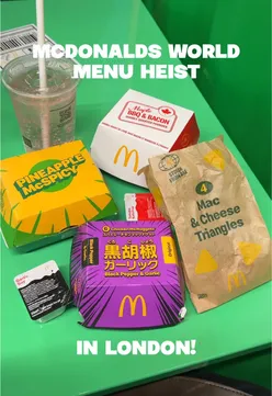 Trying international McDonald's menu items in London: unique flavors from Poland, Japan, Australia, Canada, UAE, and Malaysia.
