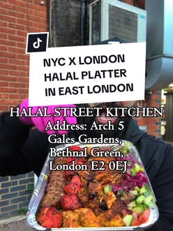 Halal Street Kitchen in Bethnal Green, London, serving vibrant halal platters inspired by NYC street food culture.