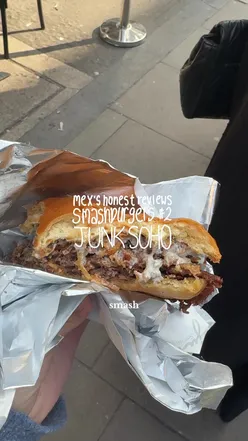 Delicious smash burgers served at Junk Smash Burgers in Soho, London, popular among foodies. #LondonFood