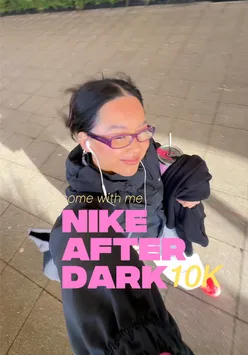 Runner celebrating post-Nike After Dark 10K recap, aiming for sub-25 5K with positive splits and ambition.