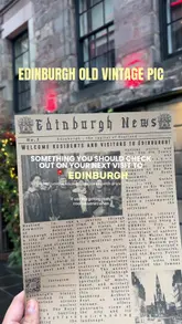 Vintage photo print on Edinburgh newspaper; a unique souvenir at Castlehill, Royal Mile.
