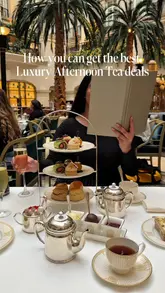 A montage video showcasing various luxury afternoon tea experiences at high-end London hotels, accompanied by a voiceover explaining how to find deals on these experiences.