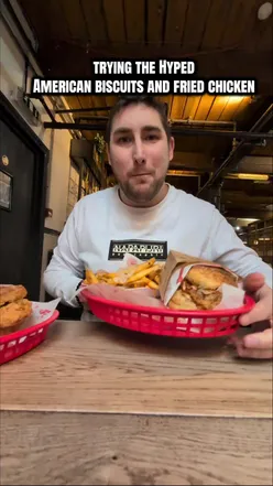 American Biscuits and fried chicken @cardinalrulemcr   💰 Total spend £40.40 for 3 people and drinks  🍴 We ate: Miss honey - Fried chicken breast, chipotle mayo, and spiced honey The cowboy - Fried chicken breast, bacon, Texas-style barbecue sauce and cowboy candied jalapeños Buttermilk pancakes  📍10 Tariff St, Manchester M1 2FF (inside Northern Monk) Overall, enjoyable. I felt mine needed more of the chipotle mayo . I preferred the cowboy #manchesterfood #manchester #manchesterfoodie 