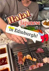 Halal Japanese BBQ experience at Yakiniku Edinburgh, featuring grilled meats, veggies, and sauces in a safe environment.