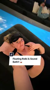 Participants enjoying a floating Reiki and sound bath session in Chester hosted by @internalbloom111.