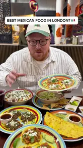 A food vlogger visits a Mexican street food stall in Peckham, London, run by a Mexican immigrant named Manny. The video features an interview with the owner about his background, detailed shots of the food preparation process, and the creator tasting various dishes including tacos, quesadillas, and tres leches cake.
