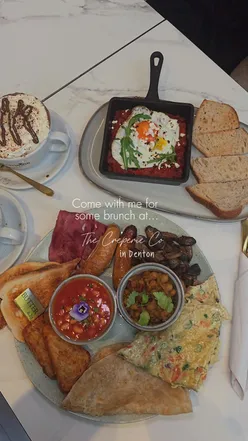 Brunch lovers enjoying delicious dishes at The Creperie Co in Denton, perfect for a shopping day out.