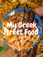 Takeaway from My Greek Street Food, featuring a mixed grill for 2 and Skepatsi club giant in Eccles, Manchester.