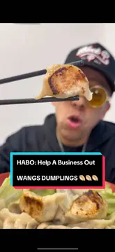 The creator visits 'Wang's Dumplings' in Liverpool as part of their 'Help A Business Out' (HABO) series. The video features the creator walking to the venue, showing the interior, reviewing the menu, and tasting the dumplings with chili oil and vinegar. The tone is casual, enthusiastic, and supportive of local businesses.