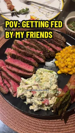 POV: visiting friends in Manchester and being fed 😍 I didn’t cook once 😅😂     So nice when your friends can cook!    Steak with chimichurri, bacon wrapped asparagus, chipotle corn and herby potato salad       Lemon chicken orzo soup by @BecsBites | High Protein Meals plus picky bits to finish!      #homecooking #friendshipgoals #friendscooking #foodislove #pov 