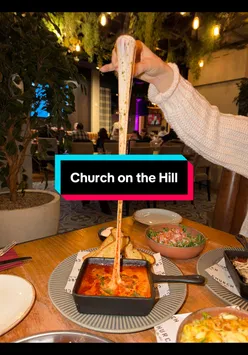 Cheesy cheese pulls at Church on The Hill in Glasgow, enjoying a food offer of 40% off all dishes!