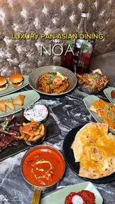 Delicious Pan Asian dishes at NOA Lounge, featuring prawn, burgers, and mocktails in a chic dining atmosphere.