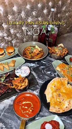 Luxury Pan Asian Dining 🍜🍽️ @NOA Lounge  Nöa is a purveyor of casual dining, locally sourcing all meats with the finest ingredients. We have a passion for creating a premium lounge for guests to eat, drink, and relax. Our focus is on quality and consistency, ensuring our guests receive only the best on the plate that lands before them. Our Order: • Chilli Cheese Toast • Dynamite Prawn • Mini Burgers • Veg Samosa • Veg Spring Rolls • Bng Bng Noodles • Butter Chicken • Grilled Masala Chops with Chips • Cheesy Masala Chips • Cheese + Garlic Naan • Bread and Butter Pudding • French Toast • Cherry Pynk Mocktail • Strawberry Nojito • Karak Chai *AD/INVITE* #watfordeats #foodtok #datenightideas #halaleats #foodiefinds 