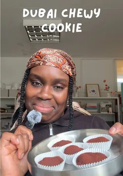 'Close-up of Dubai chewy cookies made with pistachio cream, marshmallows, and kataifi, inspired by Mond Cookie.'