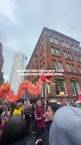 A montage of clips capturing the Lunar New Year celebrations in Manchester Chinatown, featuring lion dances, street food stalls, and festive crowds.