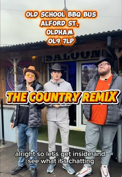 GBH's Texas Kebab at Old School BBQ Bus: smoked brisket, chicken shawarma, and pulled pork in cornbread flatbread.