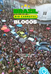 People in colorful costumes dancing at a lively street party (blocos) during Carnaval in Rio de Janeiro, Brazil.
