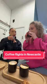 Coffee flight with three small cups and pastries at PureKnead Bakery on Dean Street, Newcastle.