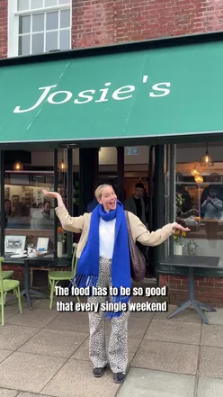 Indulgent brunch at Josie's café in Hampshire featuring fluffy pancakes and coffee, perfect for locals and visitors alike.