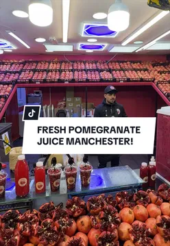 Fresh pomegranate juice served at Pomegranate Flower Juice on Wilmslow Road, Manchester.