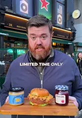 Bosh Burger Dublin's PB&J Fried Chicken burger, featuring peanut butter & jelly, a collaboration with Harry's Nut Butter & Folláin.