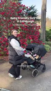 Parents with a double pram enjoying a peaceful, baby-friendly day out at the Royal Botanic Garden Edinburgh.