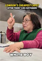 A review of George's Cafe in Brentford, London, highlighting its affordability with meals under £6. The creator interviews the owner and samples the English breakfast and Thai green chicken curry.