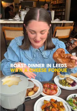 Indulging in a whole roast dinner with cheese fondue at Cheesy Living Co in Leeds City Centre.