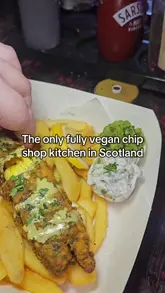 Vegan fish and chips from an Edinburgh chippy.