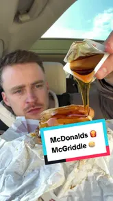 A McDonald's McGriddle breakfast sandwich with pancakes, egg, and sausage. A popular fast food breakfast item.