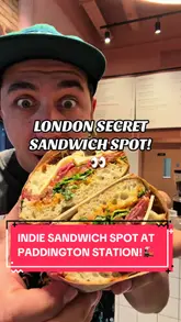 A display of hot and cold sandwiches, pastries, and coffee at My Favourite Sandwich (MFS) in Paddington Station, London.