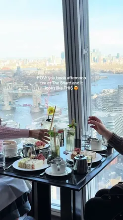 St-Germain elderflower afternoon tea at Shangri-La The Shard, London. Sandwiches, scones, pavlova, eclairs & city views.