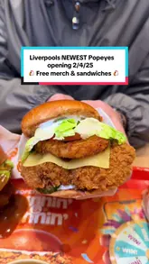 This video is a promotional piece for the opening of a new Popeyes restaurant in Liverpool. It features a quick tour of the exterior and interior, followed by close-up shots of various menu items including chicken sandwiches, wraps, mac and cheese, and cajun gravy. The video uses a voiceover to explain the opening details and incentives for early visitors.