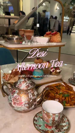 Desi afternoon tea at Chai & Chapati in Knightsbridge, featuring halal options for a perfect day out in London.