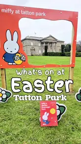 A vlog-style video showcasing various Easter-themed activities at Tatton Park, including a Miffy scavenger hunt, farm animal interactions, and a giant observation wheel, aimed at families looking for holiday activities.