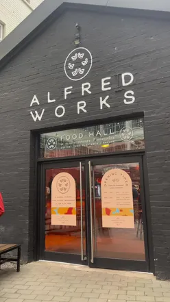 Alfred Works Food Hall in Digbeth, Birmingham, a vibrant venue offering delicious halal food, including popular birria tacos.