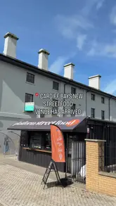 Delicious street food spread at Platform Streetfood Cardiff Bay: burger, pizzas, pasta, loaded fries, mac & cheese, Biscoff sundae.