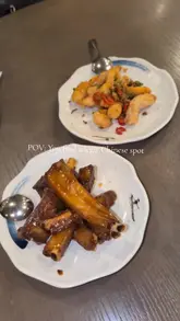 A short video showcasing several Chinese dishes, including ribs, fried fish, fried rice, and noodles, presented as a 'secret' or 'legit' spot. The video uses a handheld, POV style with a voiceover emphasizing the desire to keep the location private.