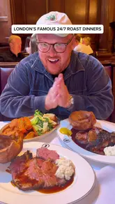 Roast beef dinner served from a beef trolley at Simpsons In The Strand, a historic London restaurant.