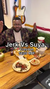 Plates of spicy jerk chicken and suya skewers, representing Afro Caribbean food from Jerk Vs Suya in Croydon.
